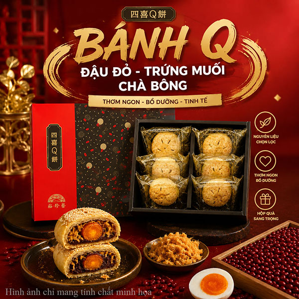 Banh Q dau do trung muoi cha bong
